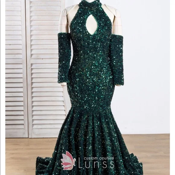 Dresses | Custom Couture Emerald Green Sequin Gown | Poshmark